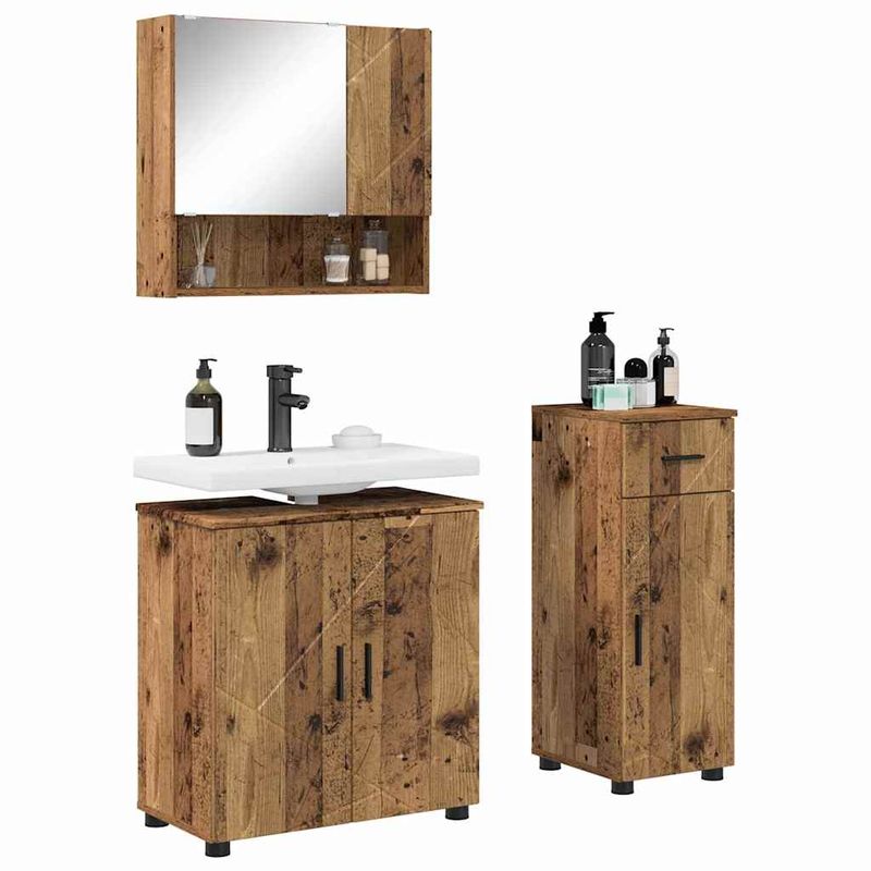 Casa si Gradina - Mobilier - Mobilier baie - Corpuri baie - Set de mobilier pentru baie 3 pcs Lemn vechi 61 x 35 x 64 cm - Infinity.ro