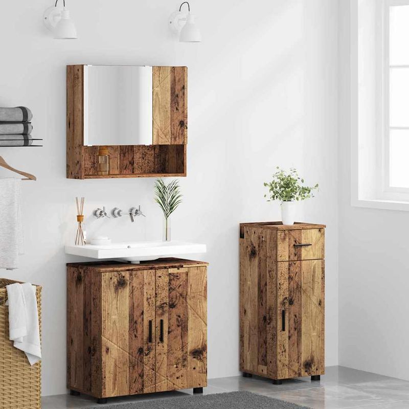 Casa si Gradina - Mobilier - Mobilier baie - Corpuri baie - Set de mobilier pentru baie 3 pcs Lemn vechi 61 x 35 x 64 cm - Infinity.ro