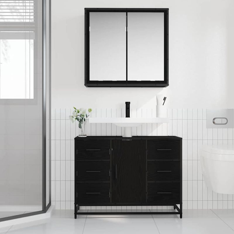 Casa si Gradina - Mobilier - Seturi de mobilier - Seturi baie - Set de mobilier pentru baie 2 pcs Stejar negru 80 x 33 x 60 cm - Infinity.ro