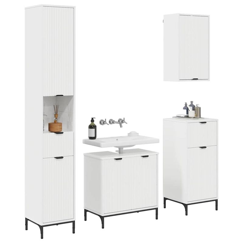 Casa si Gradina - Mobilier - Mobilier baie - Corpuri baie - Set de mobilier pentru baie Alb lucios Lemn de inginerie, Metal - Infinity.ro