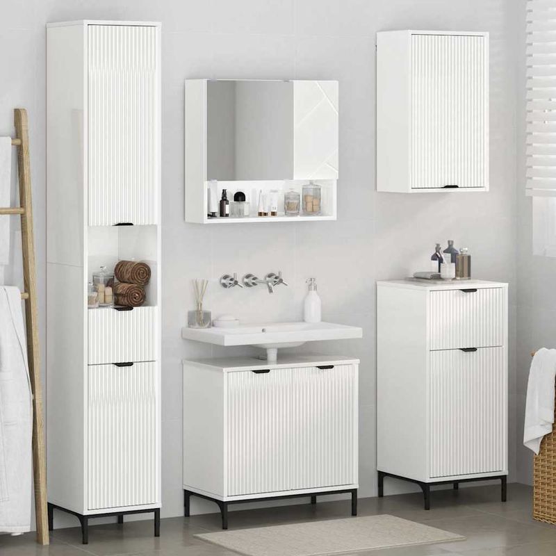 Casa si Gradina - Mobilier - Mobilier baie - Corpuri baie - Set de mobilier pentru baie Alb lucios Lemn de inginerie, Metal - Infinity.ro