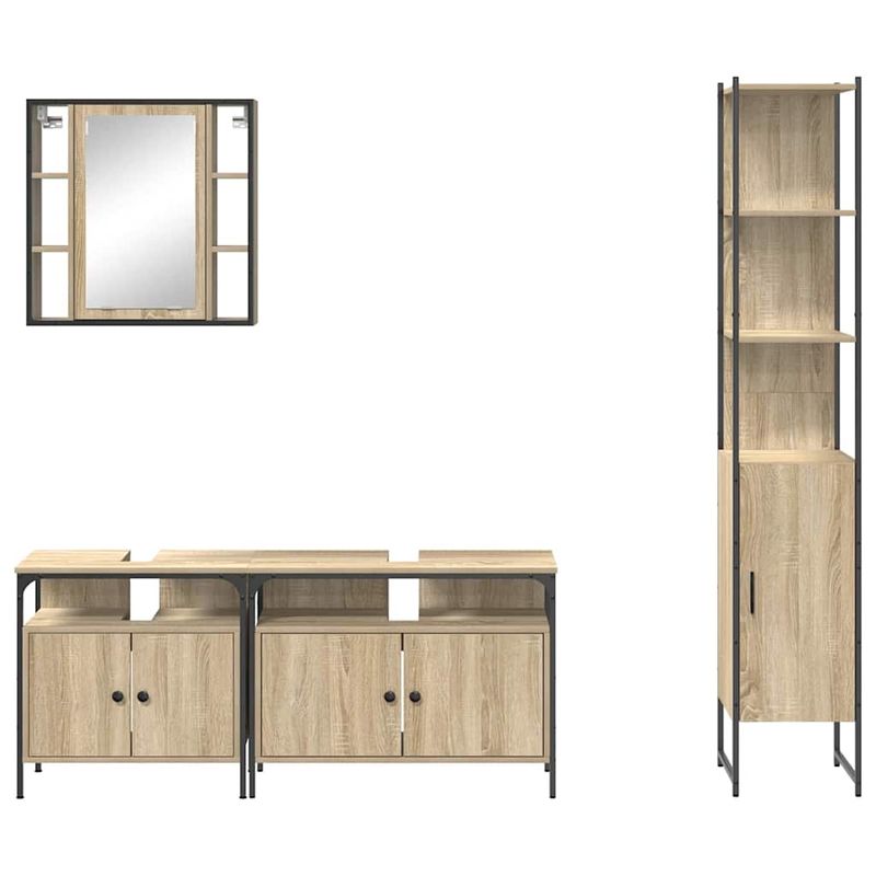 Casa si Gradina - Mobilier - Seturi de mobilier - Seturi baie - Set de mobilier pentru baie cu raft Pe perete cu depozitare cu usa cu oglinda 4 pcs Stejar sonoma - Infinity.ro