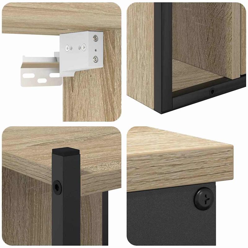 Casa si Gradina - Mobilier - Seturi de mobilier - Seturi baie - Set de mobilier pentru baie cu raft Pe perete cu depozitare cu usa cu oglinda 4 pcs Stejar sonoma - Infinity.ro