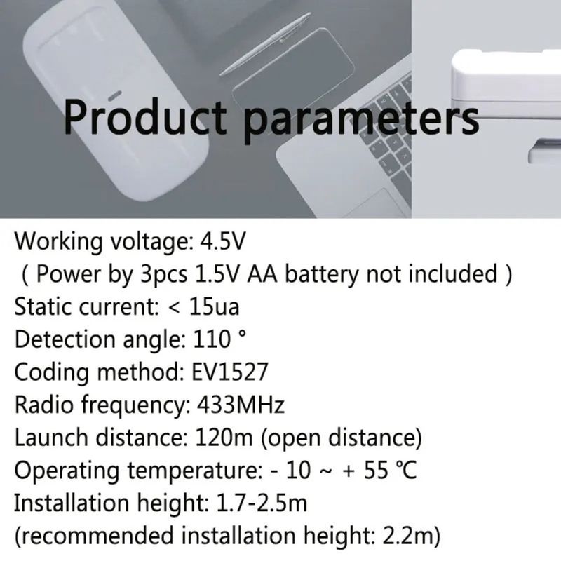 Casa si Gradina - Electrice - Smart Home - Alarme si accesorii - Detector de senzor de mișcare PIR wireless 433MHz cu imunitate la animale de companie, 15kg, EV1527 - Infinity.ro