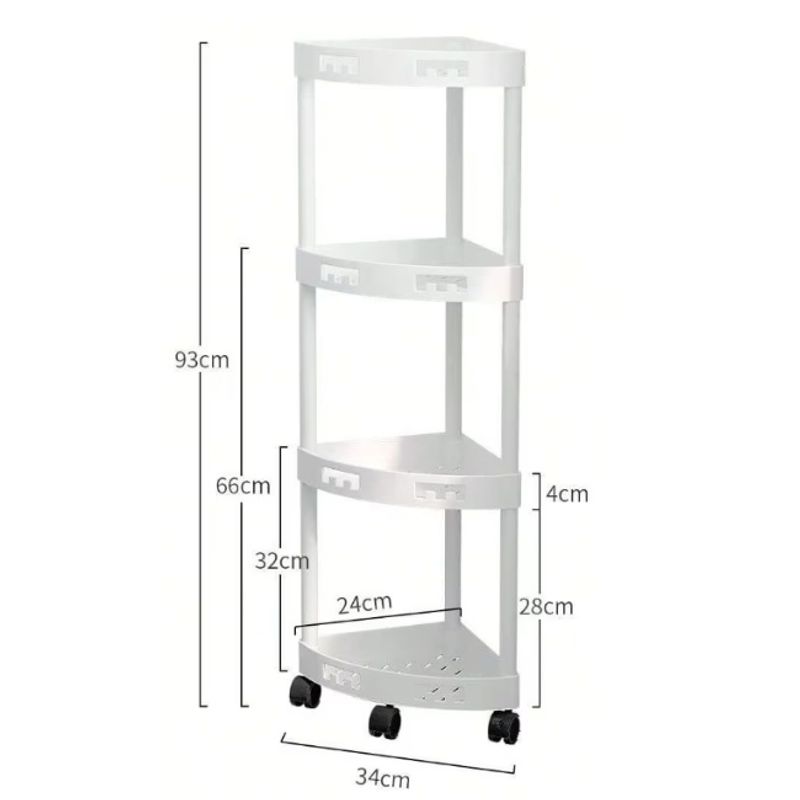 Casa si Gradina - Mobilier - Mobilier baie - Etajere baie - Raft de colt cu 4 niveluri, multifunctional, cu roti, alb, 34 x 24 x 93 cm - Infinity.ro