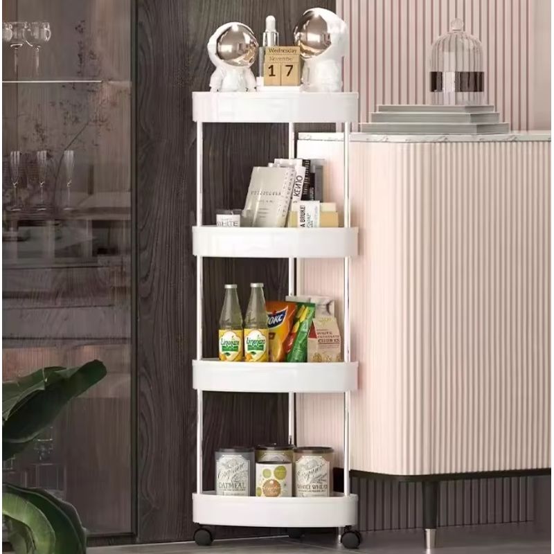 Casa si Gradina - Mobilier - Mobilier baie - Etajere baie - Raft de colt cu 4 niveluri, multifunctional, cu roti, alb, 34 x 24 x 93 cm - Infinity.ro
