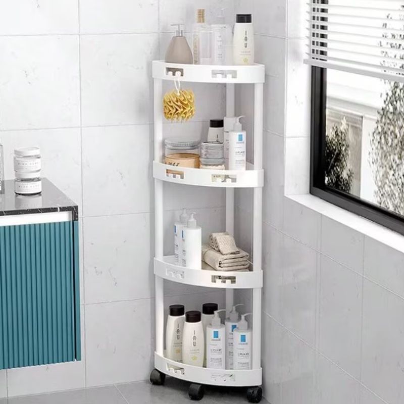 Casa si Gradina - Mobilier - Mobilier baie - Etajere baie - Raft de colt cu 4 niveluri, multifunctional, cu roti, alb, 34 x 24 x 93 cm - Infinity.ro