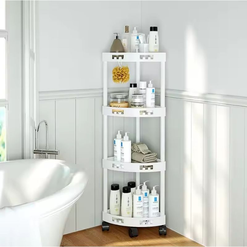 Casa si Gradina - Mobilier - Mobilier baie - Etajere baie - Raft de colt cu 4 niveluri, multifunctional, cu roti, alb, 34 x 24 x 93 cm - Infinity.ro