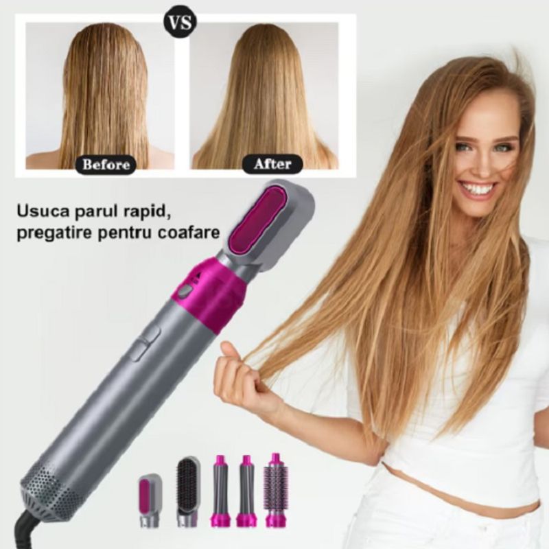Ingrijire personala si Cosmetice - Aparate & accesorii ingrijire personala - Hair styling - Perii de par electrice - Perie electrica pentru volum cu aer cald one step 5in1, uscator, perie, ondulator, 1000 W - Infinity.ro