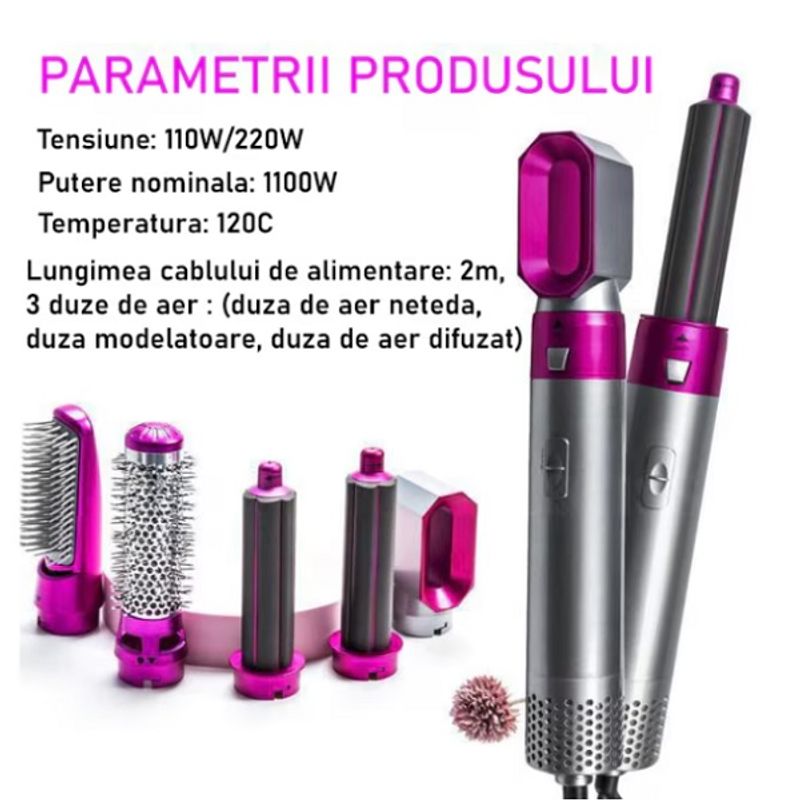 Ingrijire personala si Cosmetice - Aparate & accesorii ingrijire personala - Hair styling - Perii de par electrice - Perie electrica pentru volum cu aer cald one step 5in1, uscator, perie, ondulator, 1000 W - Infinity.ro