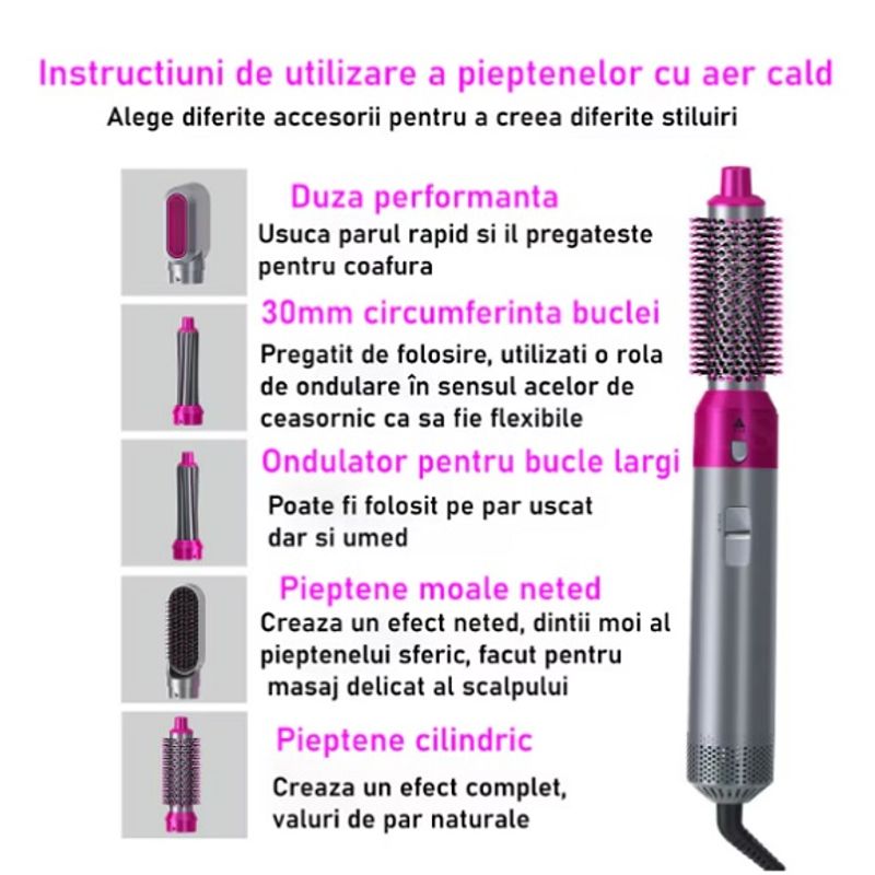 Ingrijire personala si Cosmetice - Aparate & accesorii ingrijire personala - Hair styling - Perii de par electrice - Perie electrica pentru volum cu aer cald one step 5in1, uscator, perie, ondulator, 1000 W - Infinity.ro