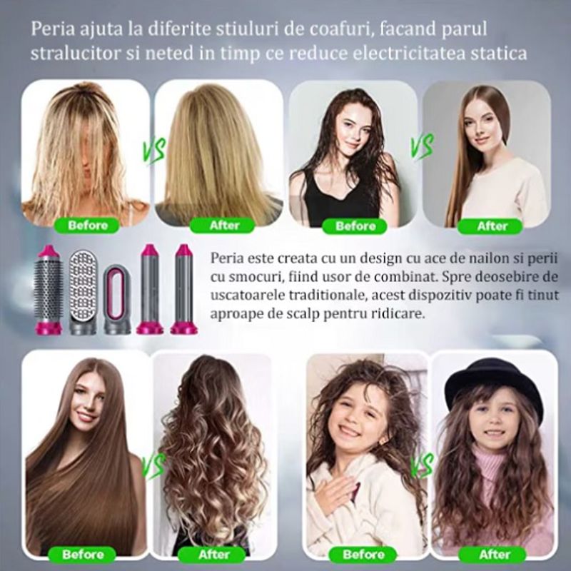 Ingrijire personala si Cosmetice - Aparate & accesorii ingrijire personala - Hair styling - Perii de par electrice - Perie electrica pentru volum cu aer cald one step 5in1, uscator, perie, ondulator, 1000 W - Infinity.ro
