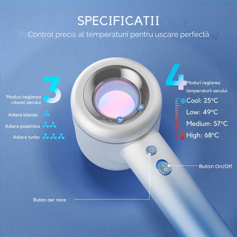 Ingrijire personala si Cosmetice - Aparate & accesorii ingrijire personala - Hair styling - Uscatoare de par - Uscator de par profesional, 1800W, 4 trepte de temperatura, 3 trepte de viteza, buton aer rece ingrijire cu ioni mineral - Infinity.ro