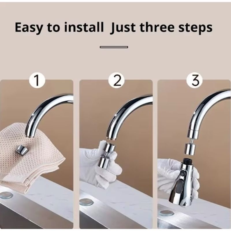 Casa si Gradina - Sanitare - Instalatii hidro - Robineti - Cap de robinet pentru chiuveta, 3 moduri de pulverizare, rotire 360, economisire apa, argintiu - Infinity.ro