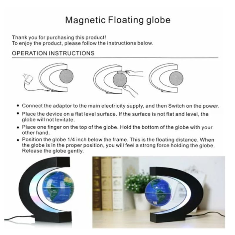 Casa si Gradina - Corpuri si surse de iluminat - Veioze si lampi - Veioze - Glob pamantesc, magnetic, plutitor cu iluminare LED, suport tip C - Infinity.ro