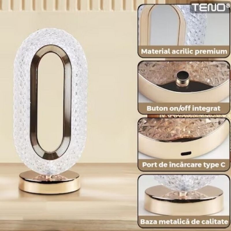 Casa si Gradina - Corpuri si surse de iluminat - Veioze si lampi - Veioze - Veioza ambientala cristal, LED, 3 moduri iluminare. - Infinity.ro