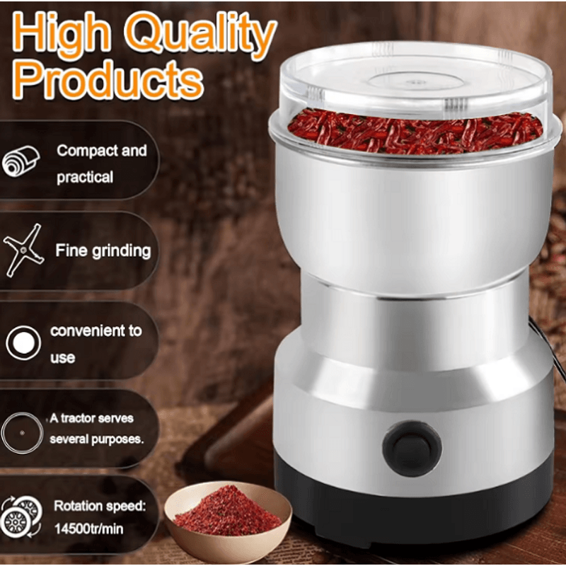 Electronice si Electrocasnice - Electrocasnice bucatarie - Mixere, tocatoare & roboti de bucatarie - Blendere si mini tocatoare - Rasnita electrica, cafea, condimente si nuci, carcasa si lame din inox, 200W, capacitate 100g, argintiu - Infinity.ro