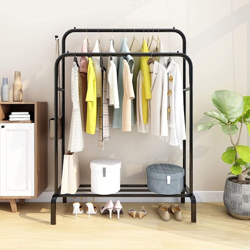 Casa si Gradina - Mobilier - Organizare si depozitare - Organizator incaltaminte - Suport dublu pentru haine, 110 x 54 x 150 cm, negru mat - Infinity.ro