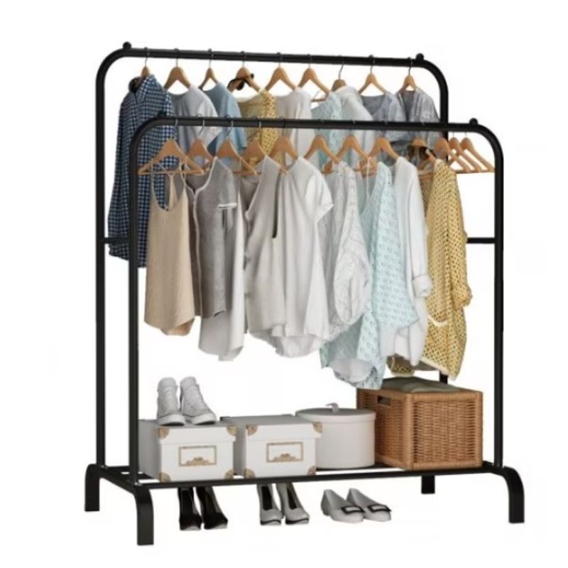 Casa si Gradina - Mobilier - Organizare si depozitare - Organizator incaltaminte - Suport dublu pentru haine, 110 x 54 x 150 cm, negru mat - Infinity.ro