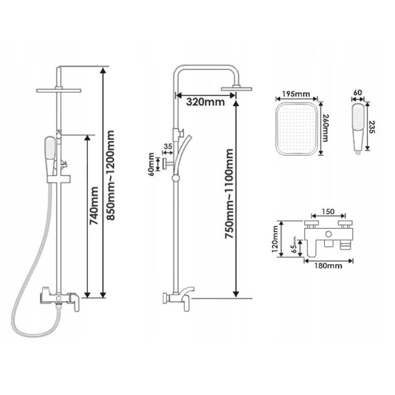 Casa si Gradina - Sanitare - Cazi si cabine de dus - Coloane si seturi de dus - Set de dus cu suport culisant, dus fix si para dus mobila - Infinity.ro