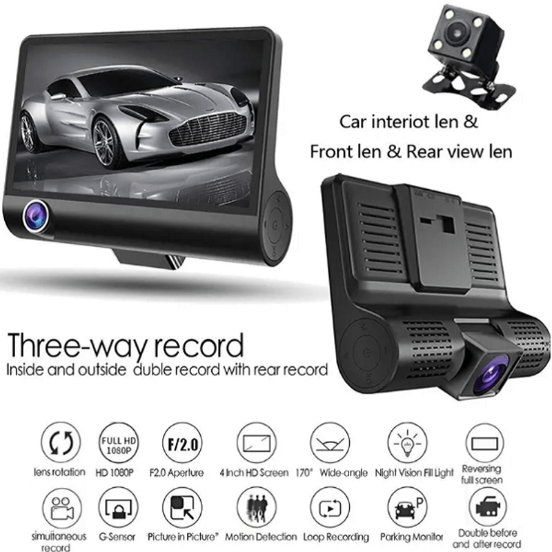 Auto si Moto - Electronice auto - Camere auto si DVR - Camera auto tripla, fata, interior, spate, 4", Full HD - Infinity.ro