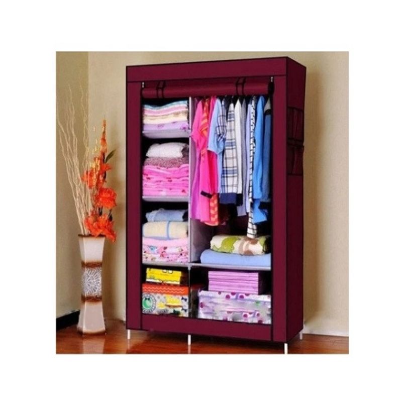 Casa si Gradina - Mobilier - Dulapuri si sifoniere - Sifoniere - Sifonier/dulap textil dublu-umerase si rafturi, cu cadru metalic 105x45x175 cm - Infinity.ro