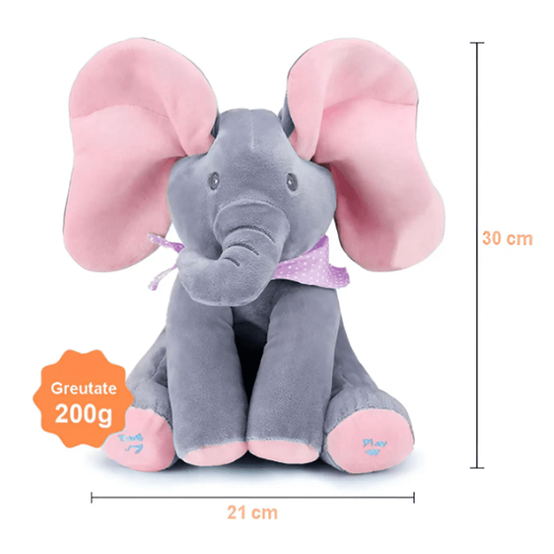 Jucarii, Copii si Bebe - Jucarii si jocuri - Jucarii & jocuri educative - Jucarii interactive - Jucarie interactiva elefant, canta si vorbeste, 30x15 cm, gri/roz - Infinity.ro