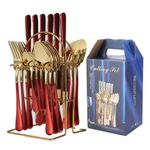 Casa si Gradina - Bucatarie si vesela - Vesela si tacamuri - Tacamuri si seturi - Set tacamuri 24 piese, auriu/rosu - Infinity.ro