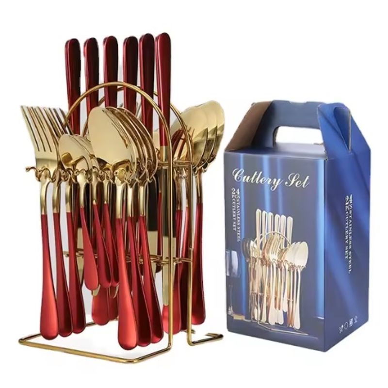 Casa si Gradina - Bucatarie si vesela - Vesela si tacamuri - Tacamuri si seturi - Set tacamuri 24 piese, auriu/rosu - Infinity.ro