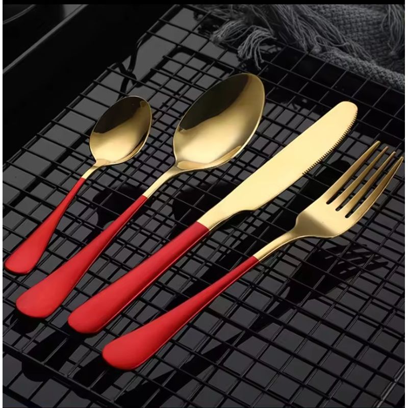 Casa si Gradina - Bucatarie si vesela - Vesela si tacamuri - Tacamuri si seturi - Set tacamuri 24 piese, auriu/rosu - Infinity.ro