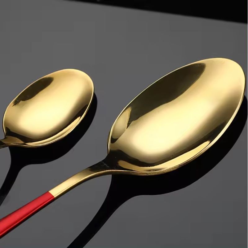 Casa si Gradina - Bucatarie si vesela - Vesela si tacamuri - Tacamuri si seturi - Set tacamuri 24 piese, auriu/rosu - Infinity.ro