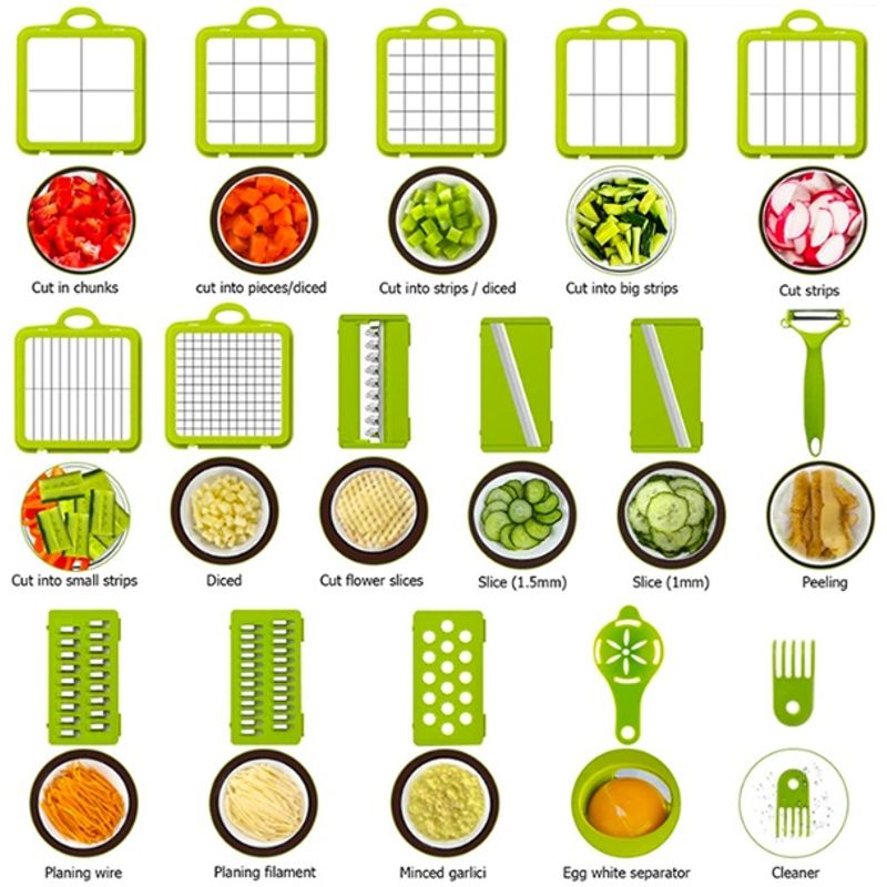 Casa si Gradina - Bucatarie si vesela - Ustensile bucatarie - Razatori si curatatoare - Razatoare multifunctionala pentru legume si fructe, 22 piese - Infinity.ro