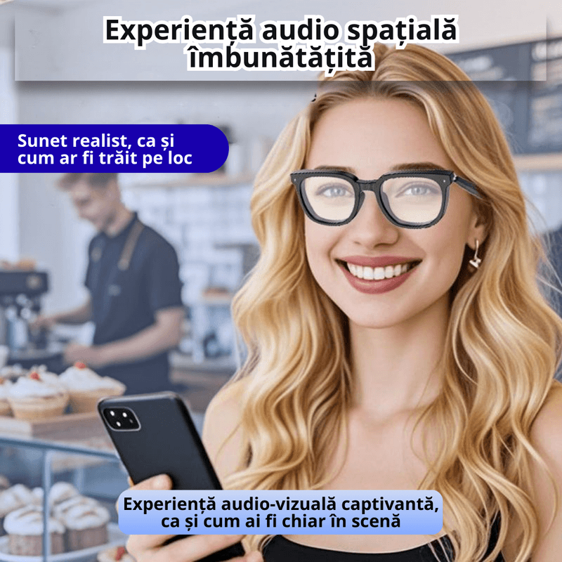 Laptop, Telefoane si Tablete - Wearables si gadgeturi - Gadgeturi - Accesorii SMART - Ochelari inteligenti Bluetooth, audio HD cu boxe si microfon incorporat, autonomie 8h, Bluetooth 5.4 - Infinity.ro