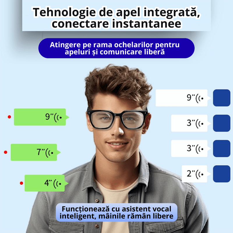 Laptop, Telefoane si Tablete - Wearables si gadgeturi - Gadgeturi - Accesorii SMART - Ochelari inteligenti Bluetooth, audio HD cu boxe si microfon incorporat, autonomie 8h, Bluetooth 5.4 - Infinity.ro