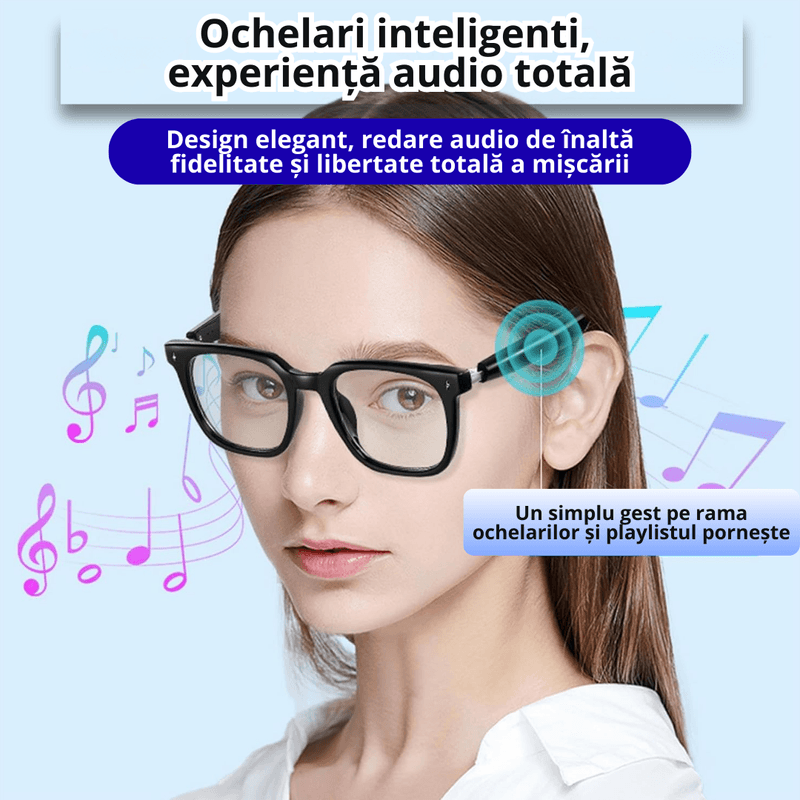 Laptop, Telefoane si Tablete - Wearables si gadgeturi - Gadgeturi - Accesorii SMART - Ochelari inteligenti Bluetooth, audio HD cu boxe si microfon incorporat, autonomie 8h, Bluetooth 5.4 - Infinity.ro