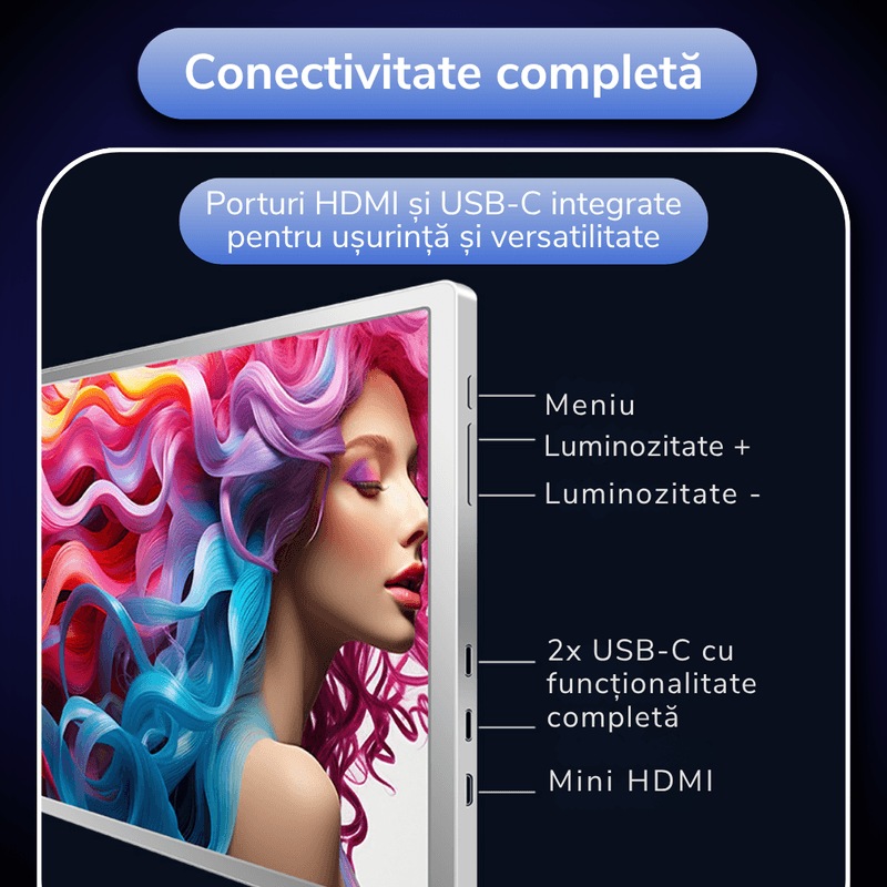 PC, gaming si accesorii - Desktop PC & monitoare - Monitoare - Monitor portabil extensibil 14" , conectare USB-C/HDMI, Plug & Play, compatibil Windows/macOS, Argintiu, A ATAB - Infinity.ro