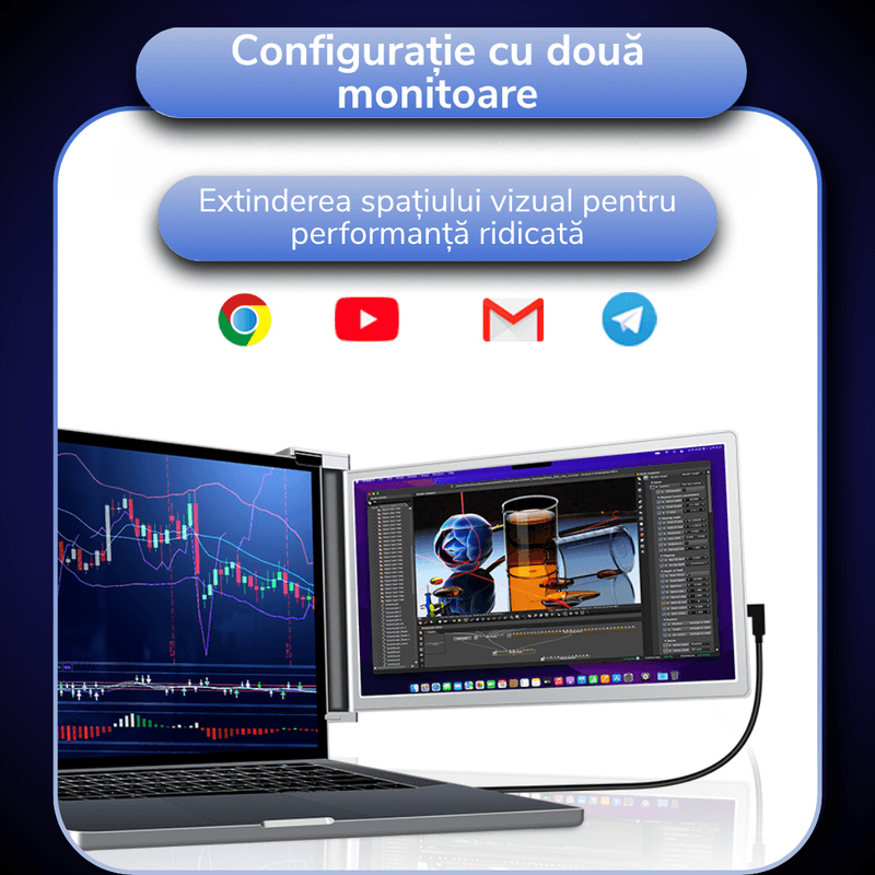 PC, gaming si accesorii - Desktop PC & monitoare - Monitoare - Monitor portabil extensibil 14" , conectare USB-C/HDMI, Plug & Play, compatibil Windows/macOS, Argintiu, A ATAB - Infinity.ro
