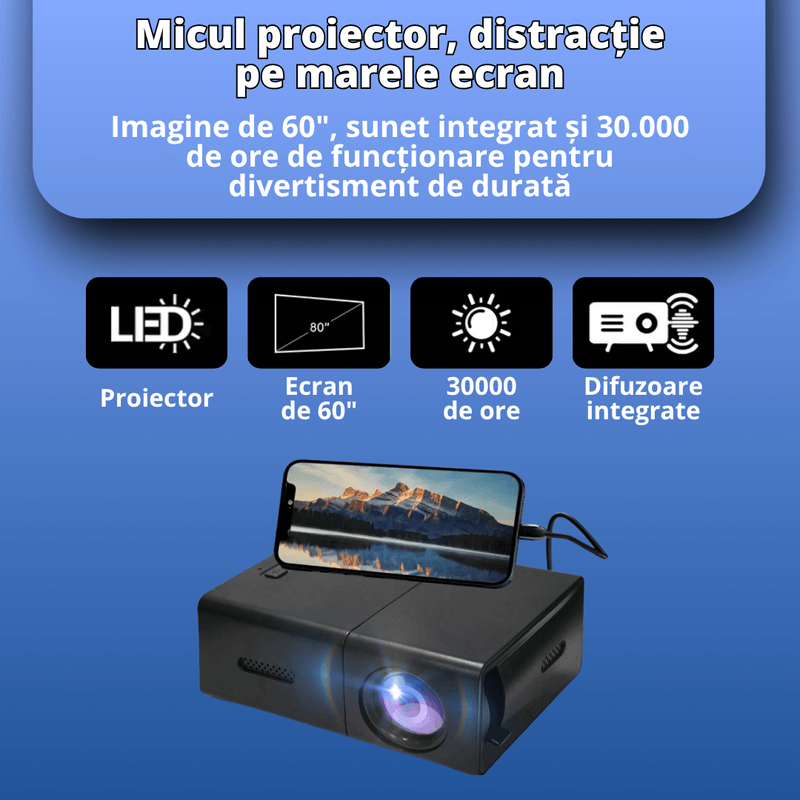 TV, Audio-Video si Foto - Videoproiectoare si accesorii - Videoproiectoare - Videoproiector portabil, 100 lumeni, rezolutie Full HD, diagonala 60 inch, conexiuni HDMI/USB/AV - Infinity.ro