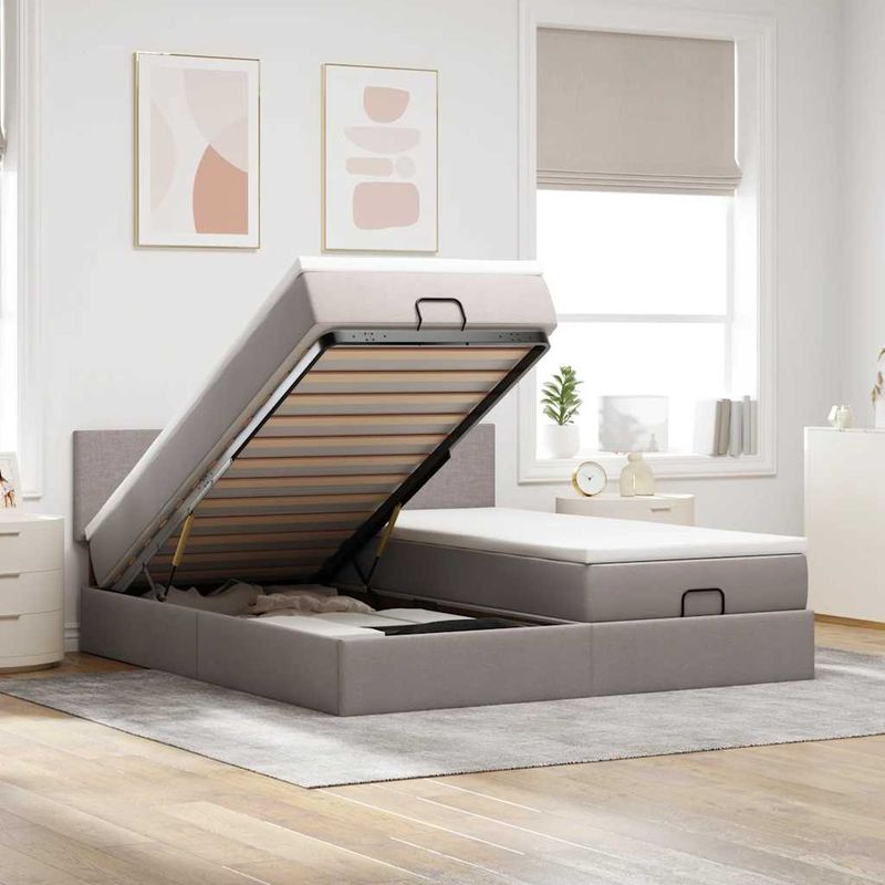 Casa si Gradina - Mobilier - Paturi si accesorii - Paturi - Cadru de pat otoman cu saltele Taupe 160x200cm Material - Infinity.ro