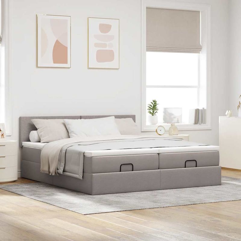 Casa si Gradina - Mobilier - Paturi si accesorii - Paturi - Cadru de pat otoman cu saltele Taupe 160x200cm Material - Infinity.ro