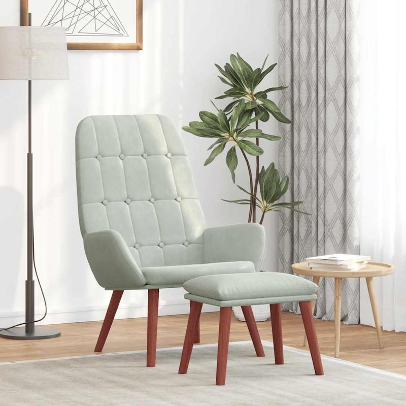Casa si Gradina - Mobilier - Scaune si fotolii - Fotolii - Fotoliu de relaxare cu taburet, gri deschis, catifea - Infinity.ro