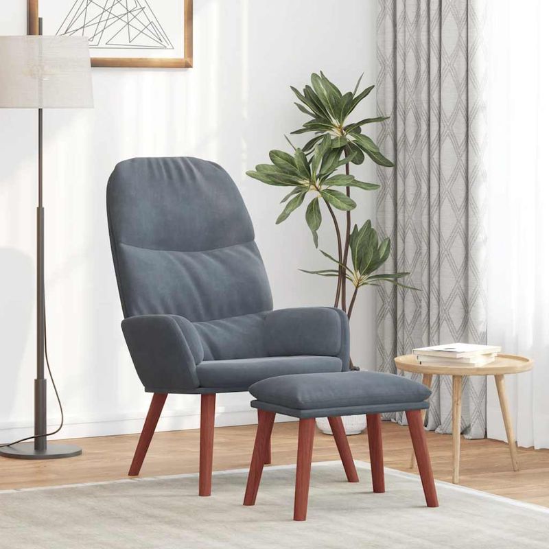 Casa si Gradina - Mobilier - Scaune si fotolii - Fotolii - Fotoliu de relaxare cu taburet, gri inchis, catifea - Infinity.ro