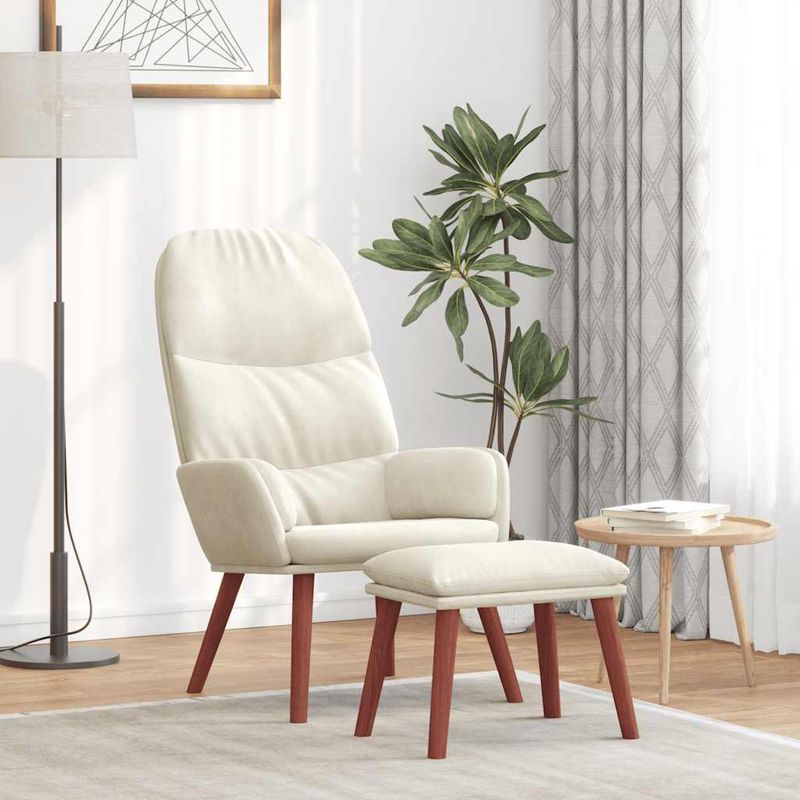 Casa si Gradina - Mobilier - Scaune si fotolii - Fotolii - Fotoliu de relaxare cu taburet, alb crem, catifea - Infinity.ro