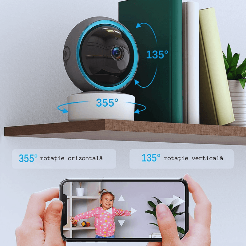Casa si Gradina - Electrice - Smart Home - Camere de supraveghere - Camera Supraveghere WiFi 355° Rotativa, FullHD 1080P, Detectare Miscare, Audio Bidirectional, Vedere Nocturna - Infinity.ro