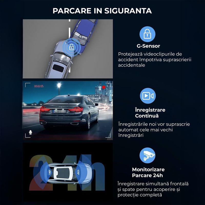 Auto si Moto - Electronice auto - Camere auto si DVR - Camera Auto DVR TECHNOVICI T200 4K Ultra HD WiFi, Dual Lens, Monitorizare Parcare 24H, G-Sensor, WDR, Detectie Miscare - Infinity.ro