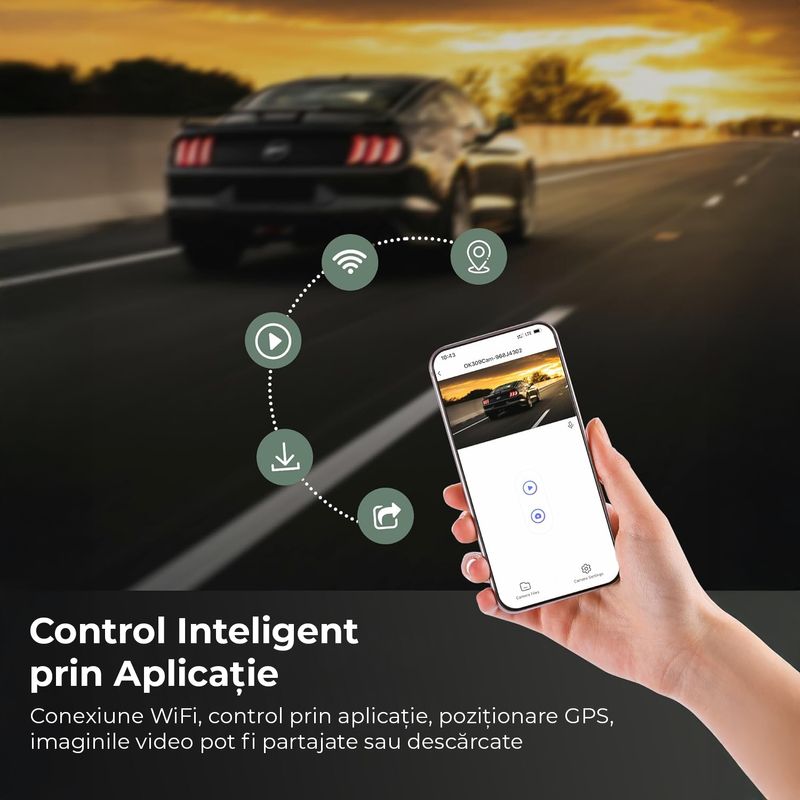 Auto si Moto - Electronice auto - Camere auto si DVR - Camera Auto DVR TECHNOVICI T200 4K Ultra HD WiFi, Dual Lens, Monitorizare Parcare 24H, G-Sensor, WDR, Detectie Miscare - Infinity.ro