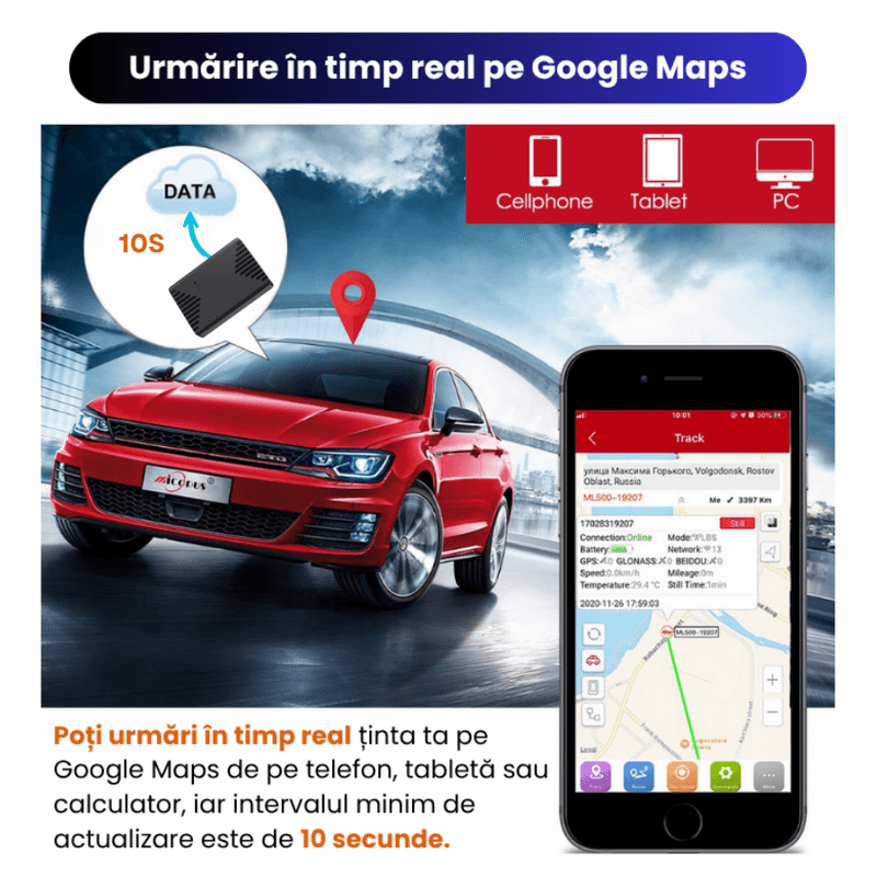 Auto si Moto - Electronice auto - Navigatii GPS - GPS 4G ML300G Mini, Microfon Live, Localizare in Timp Real, Magnet Puternic, Baterie 2500mAh, IP67, Alerta Zona/Viteza - Infinity.ro