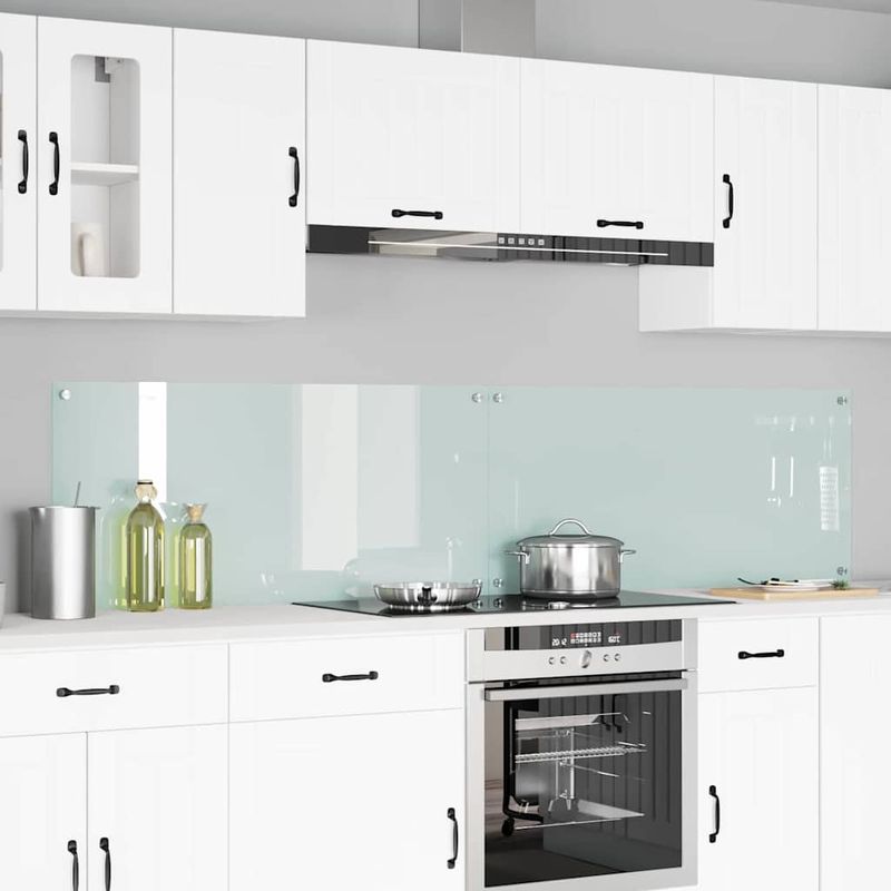 Casa si Gradina - Sanitare - Chiuveta bucatarie si accesorii - Accesorii chiuvete - Panou antistropi bucatarie 2 pcs Alb 110 x 50 cm sticla securizata - Infinity.ro