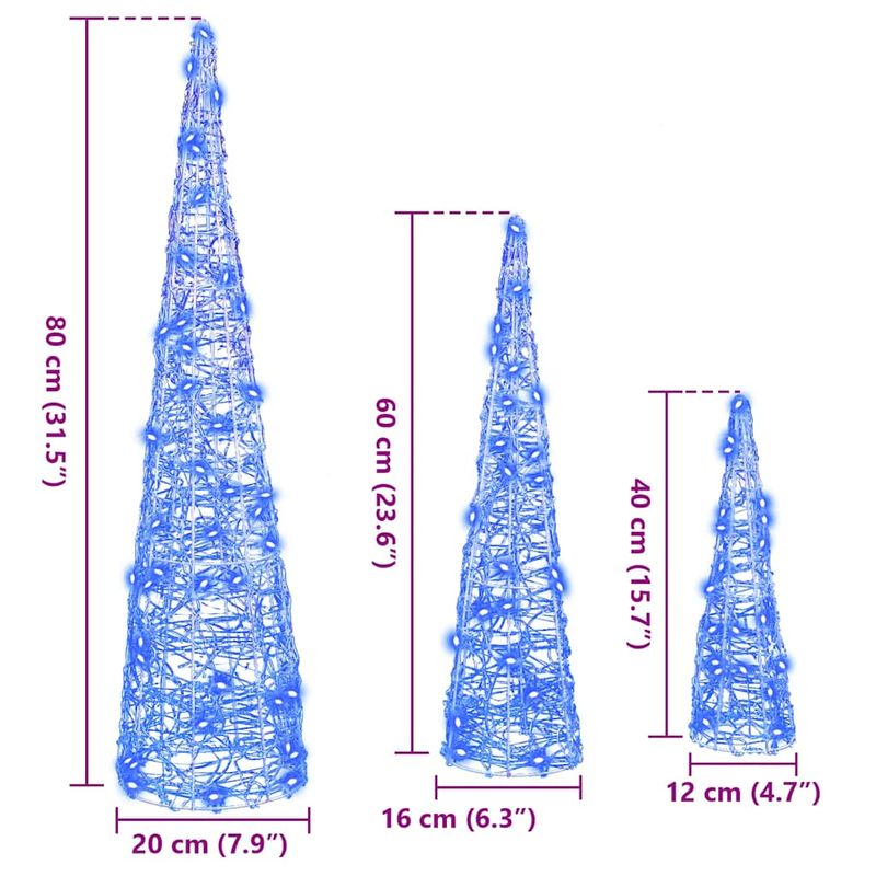 Casa si Gradina - Decoratiuni - Decoratiuni de sezon - Brad de Craciun cu 90 LED 3 pcs albastru 20 x 20 x 80 cm Acril - Infinity.ro