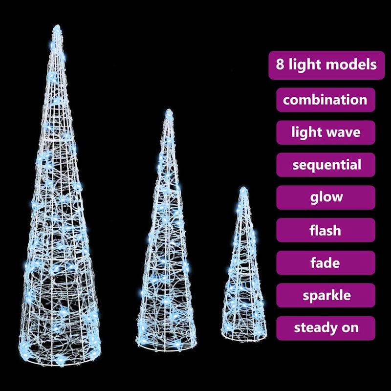 Casa si Gradina - Decoratiuni - Decoratiuni de sezon - Brad de Craciun cu 90 LED 3 pcs Alb rece 20 x 20 x 80 cm Acril - Infinity.ro